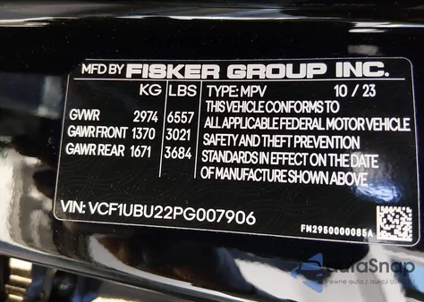 2023 Fisker Ocean Ultra from USA, damaged, VIN VCF1UBU22PG007906